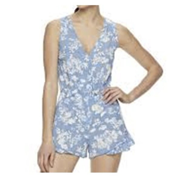 💎Joe B by Joe Benbasset Floral Ruffle Lace Boho Blue And White Romper - Picture 11 of 11
